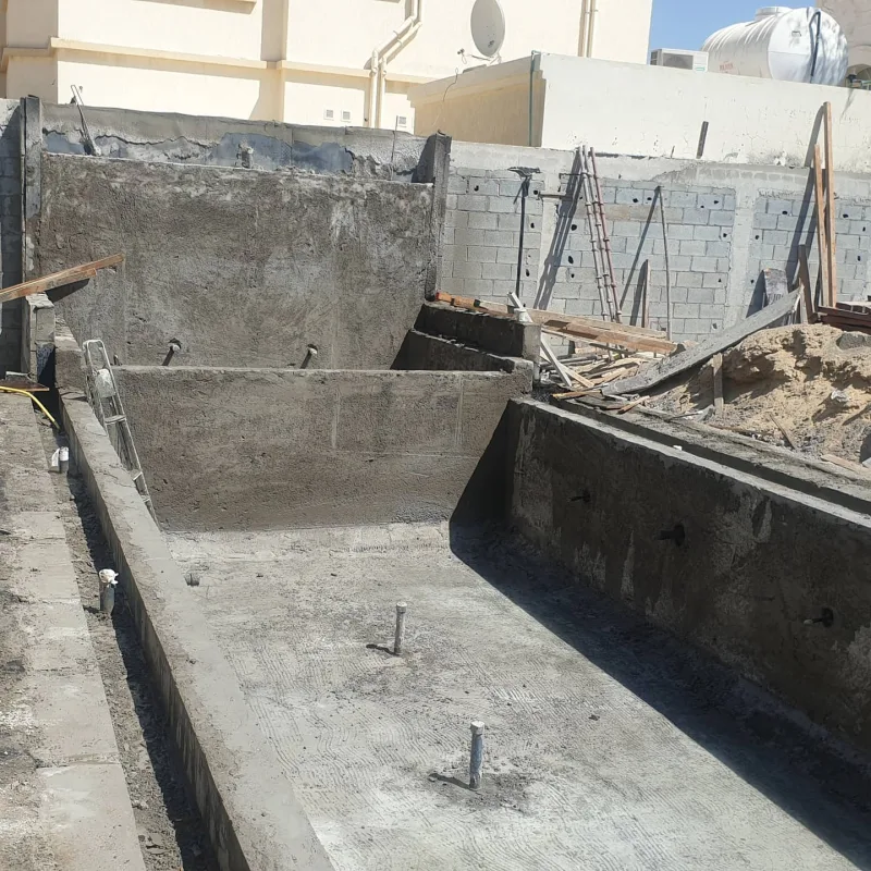 A pool being stripped back and rebuilt during a renovation